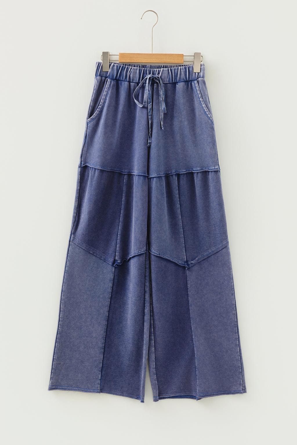 Ashleigh Blue Careys Mineral Wash Tiered Wide Leg Patchwork Drawstring Pants