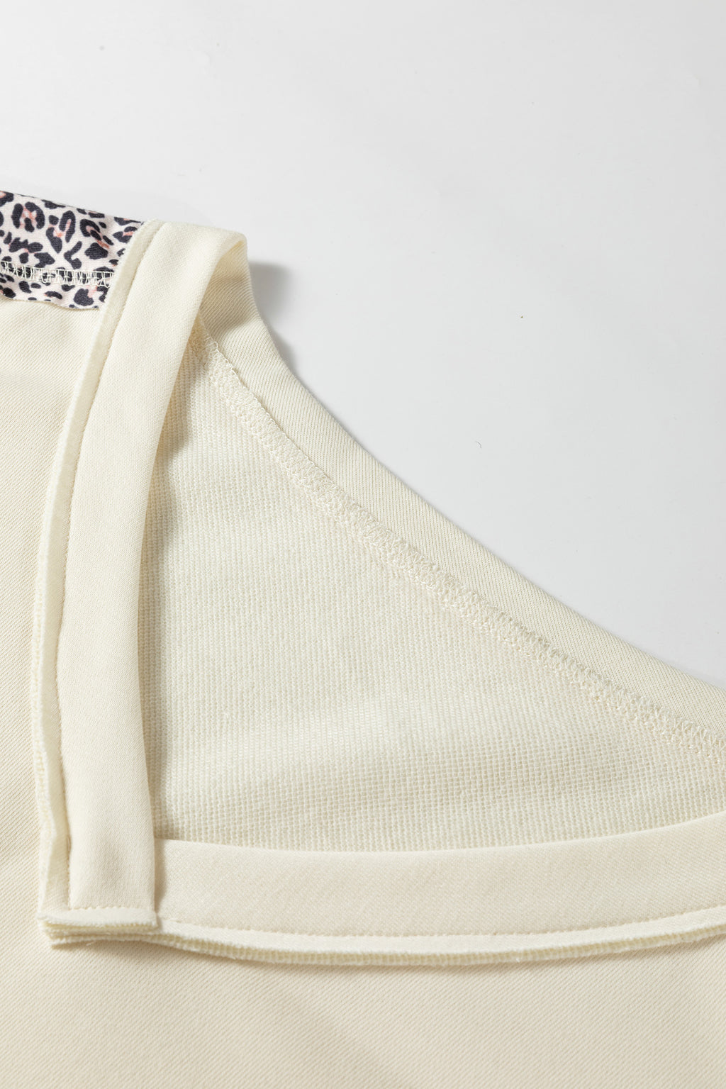 Apricot V Neck Exposed Seam Leopard Color Block Patchwork Half Sleeve Top