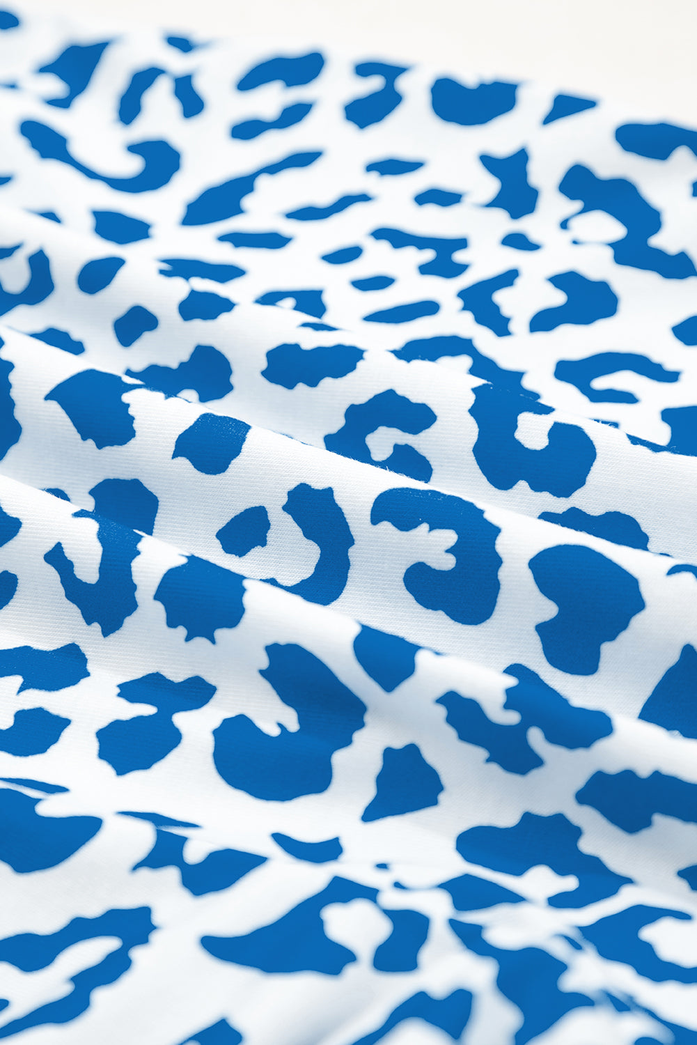 Blue Leopard Elastic Waistband Lace up Contrast Trim Casual Shorts