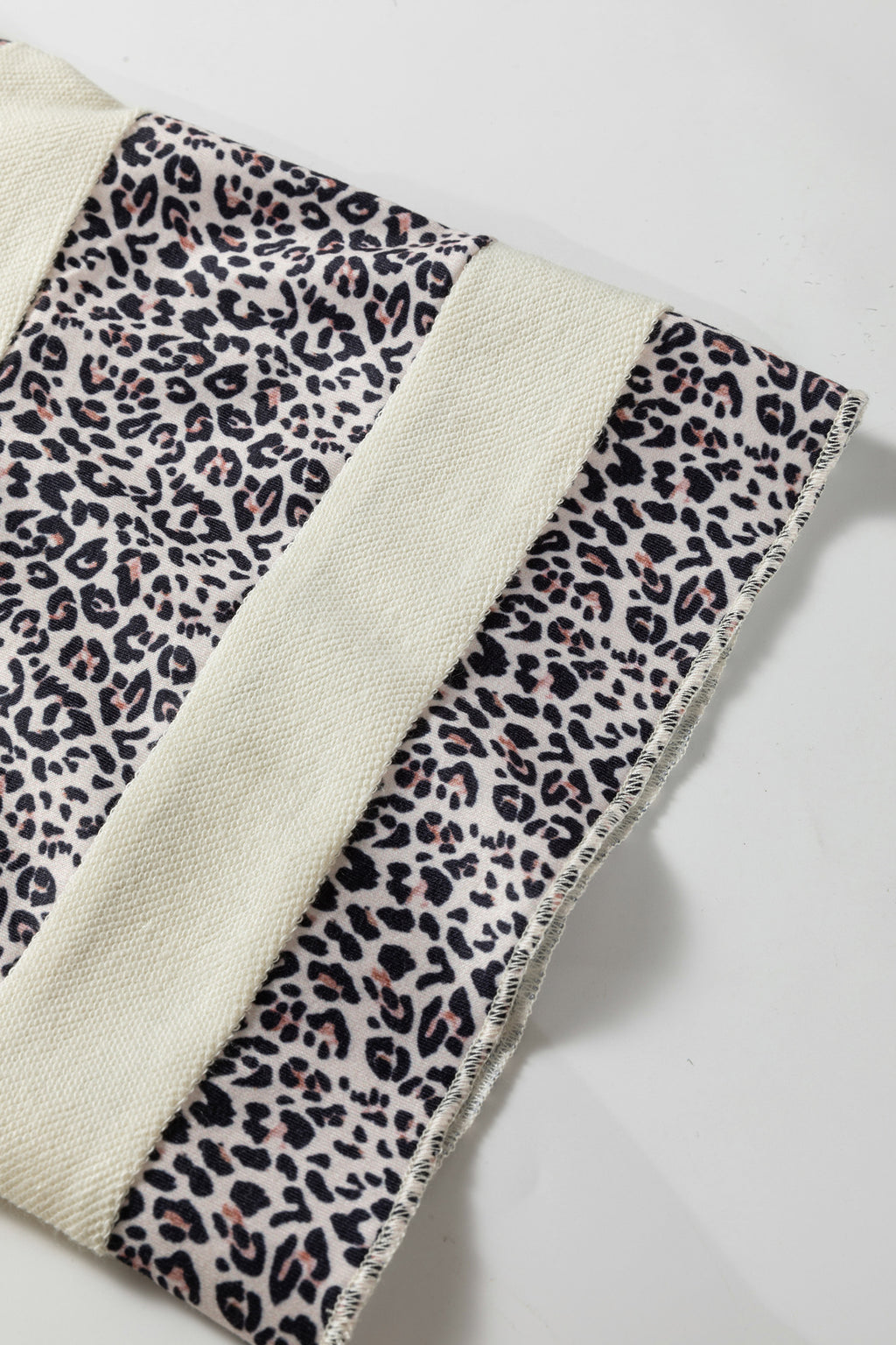 Apricot V Neck Exposed Seam Leopard Color Block Patchwork Half Sleeve Top