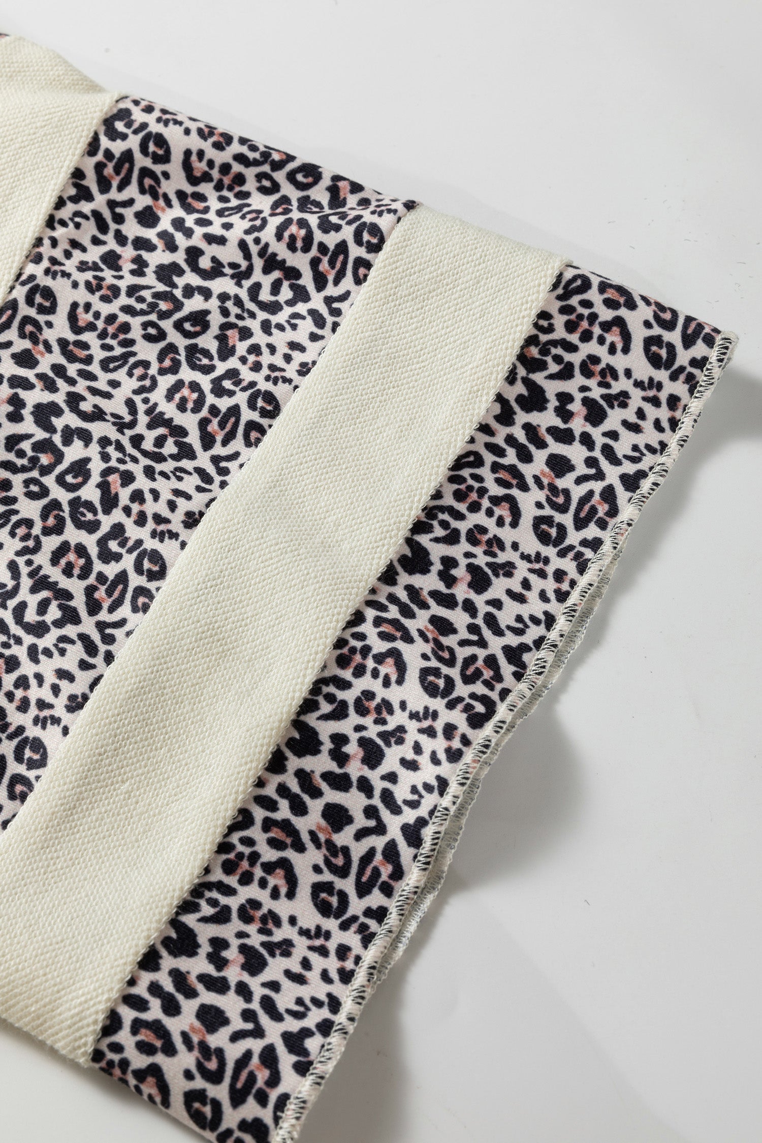 Apricot V Neck Exposed Seam Leopard Color Block Patchwork Half Sleeve Top